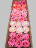 60 PCS All Pink Assorted Artificial Flower Heads (AP3), Roses, Peonies, Dahlias & Chrysanthemums
