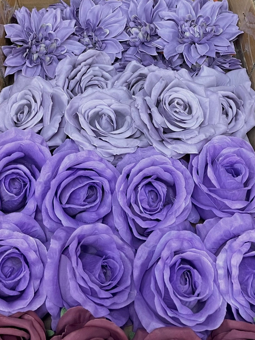 50/60 PCS All Purple Assorted Artificial Flower Heads (AZ5), Peonies, Rose & Dahlia