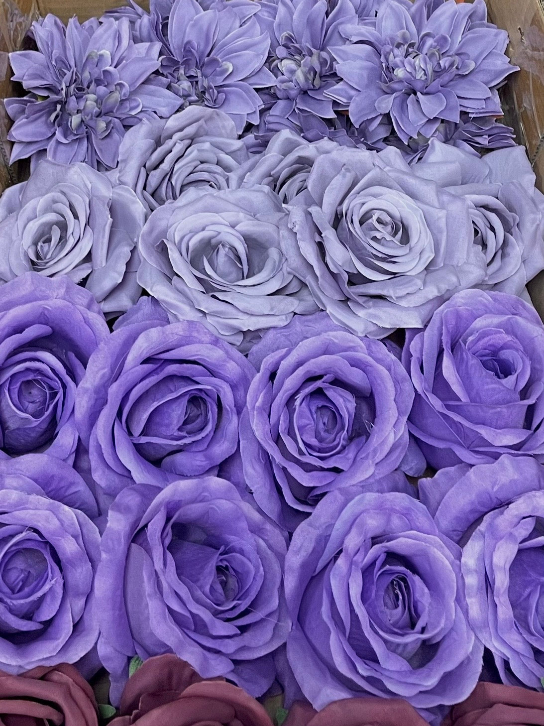 50/60 PCS All Purple Assorted Artificial Flower Heads (AZ5), Peonies, Rose & Dahlia