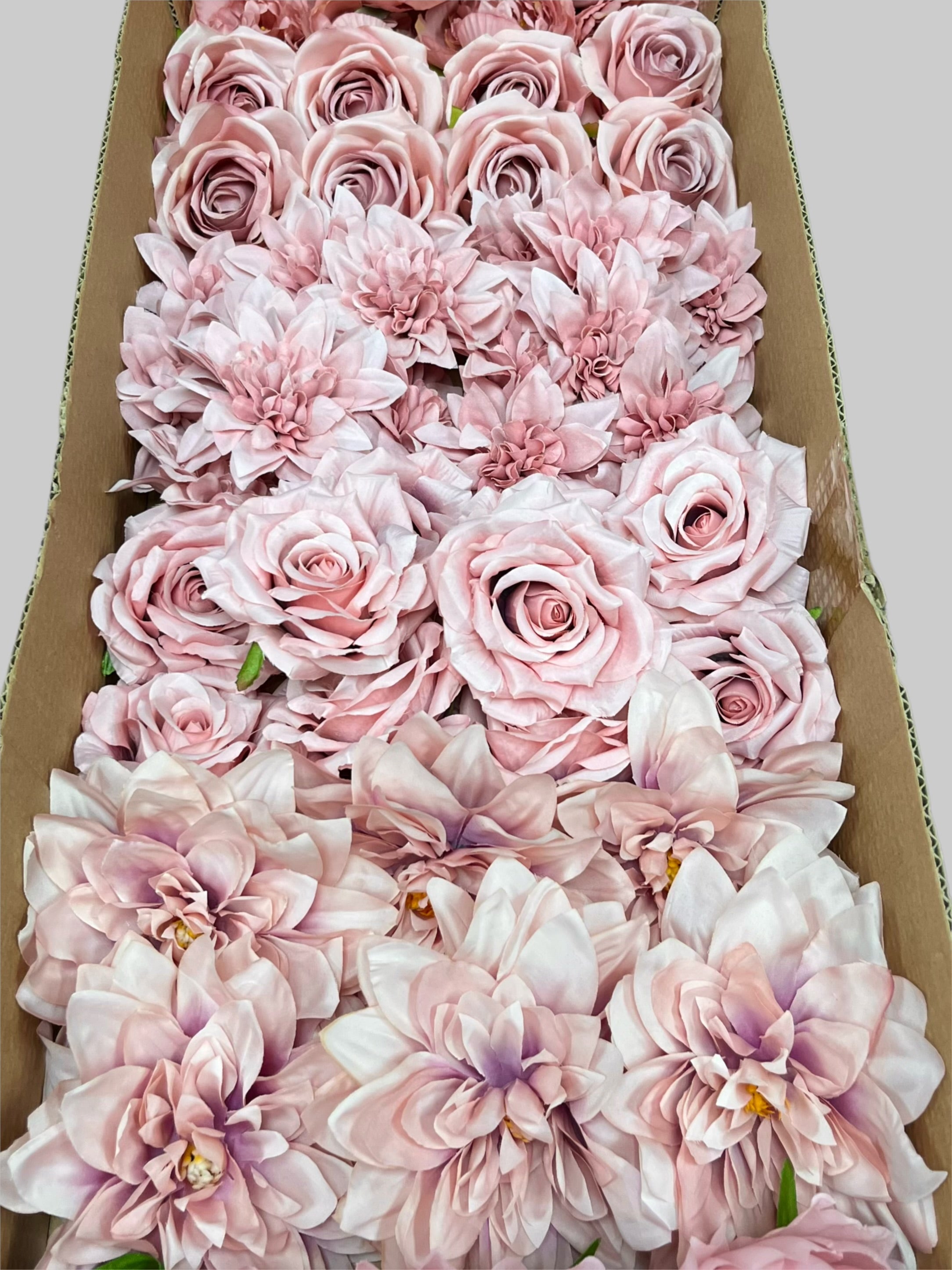 60 PCS All Dusty Blush Pink Assorted Artificial Flower Heads (AD2), Peonies, Rose & Dahlias