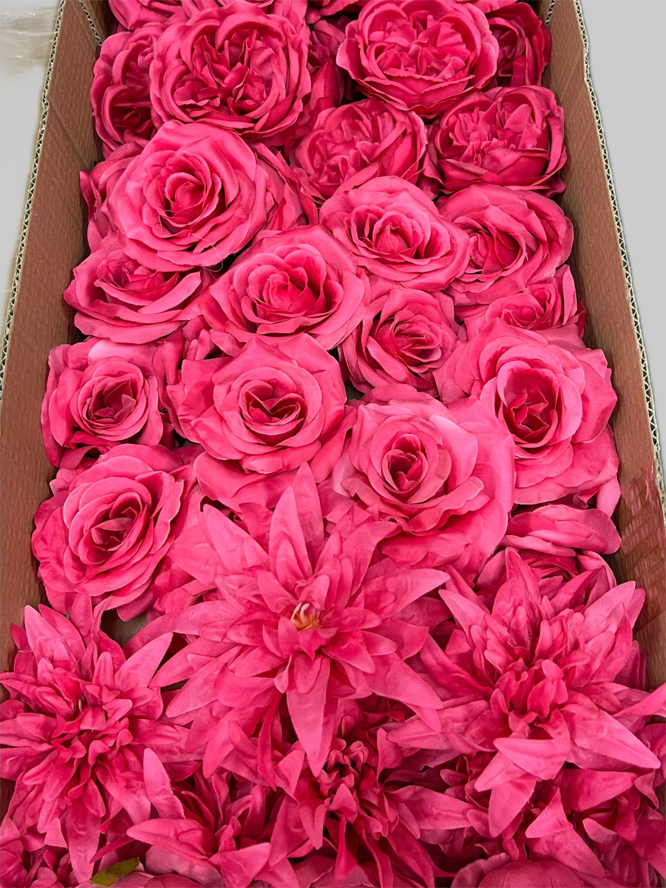 60 PCS All Fuchsia & Hot Pink Assorted Artificial Flower Heads (AH1), Peonies, Rose & Flame Chrysanthemums