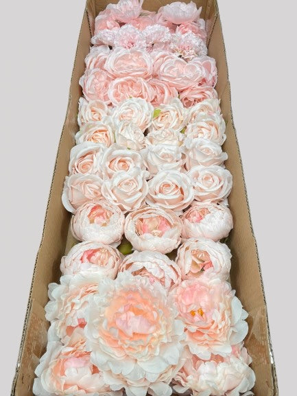 50/60 PCS All Pink Assorted Artificial Flower Heads (AP6), Peonies, Rose, Carnations & Full Bloom Peonies