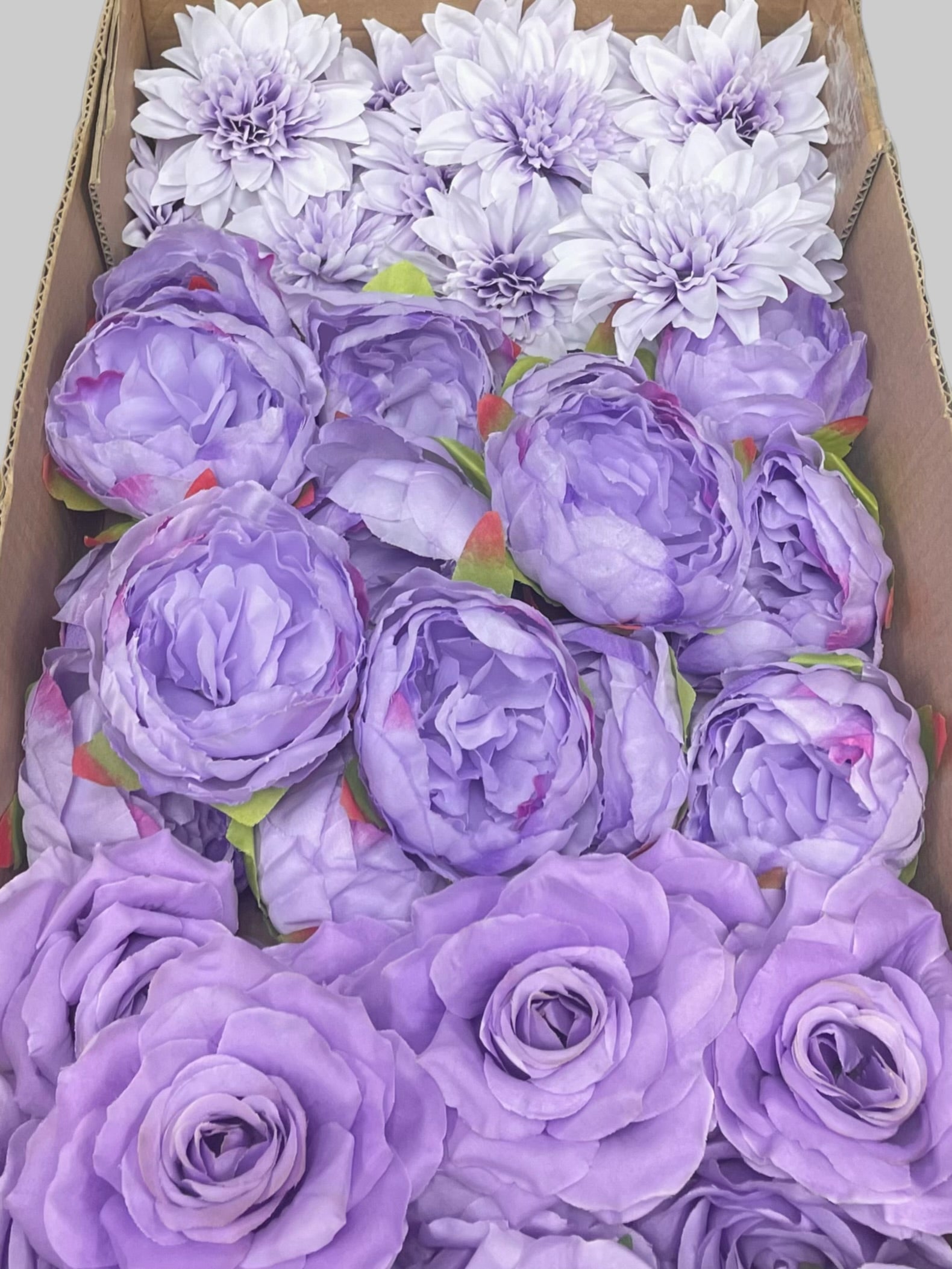 60 PCS All Lavender & Lilac Assorted Artificial Flower Heads (AZ4), Peonies, Rose & Dahlia