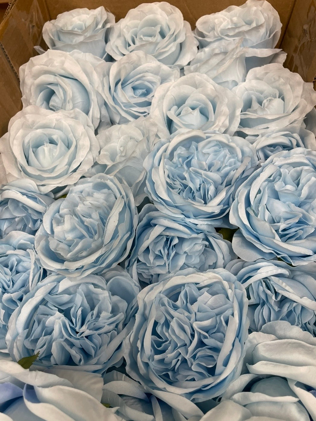 60 PCS All Light Blue Assorted Artificial Flower Heads B – Roses, Peonies, Dahlia