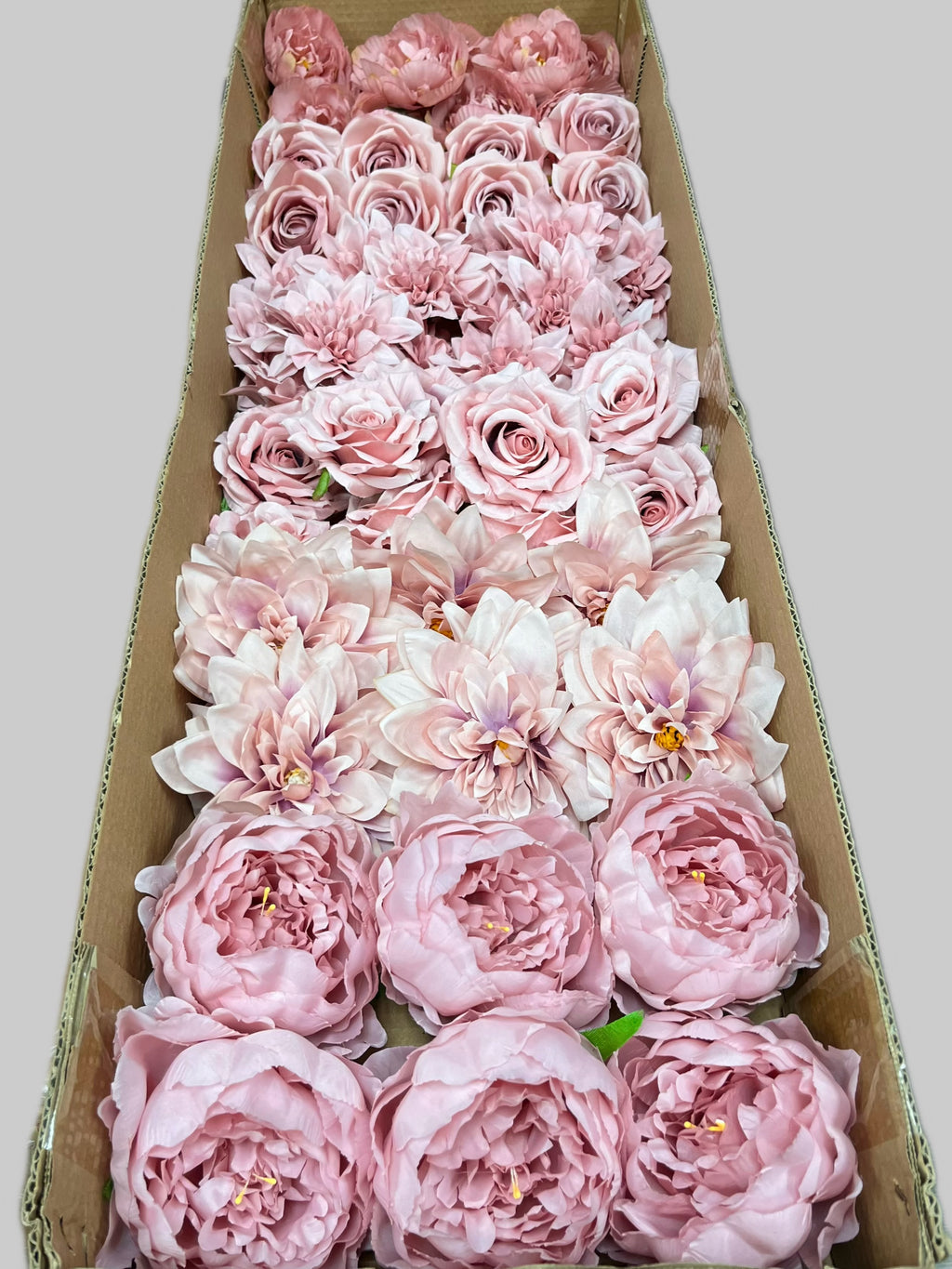 60 PCS All Dusty Blush Pink Assorted Artificial Flower Heads (AD2), Peonies, Rose & Dahlias