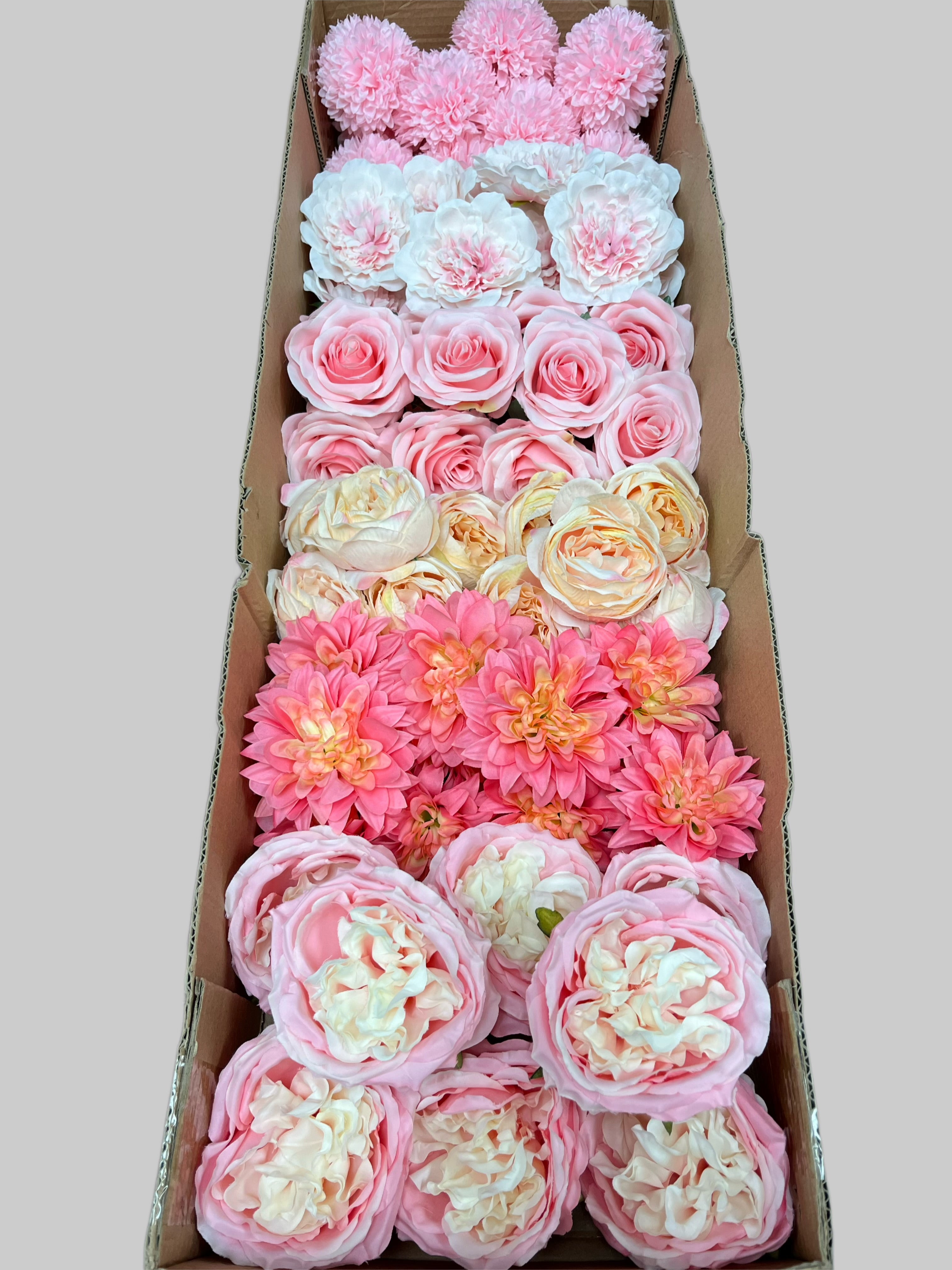 60 PCS All Pink Assorted Artificial Flower Heads (AP4), Peonies, Rose, Dahlia & Ping Pong Mums