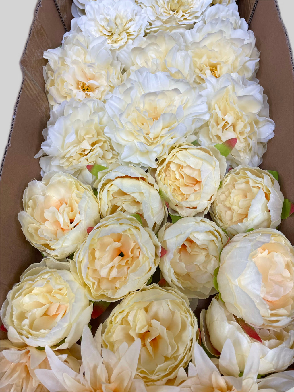 60 PCS All Yellow Assorted Artificial Flower Heads C – Peonies & Flame Chrysanthemums