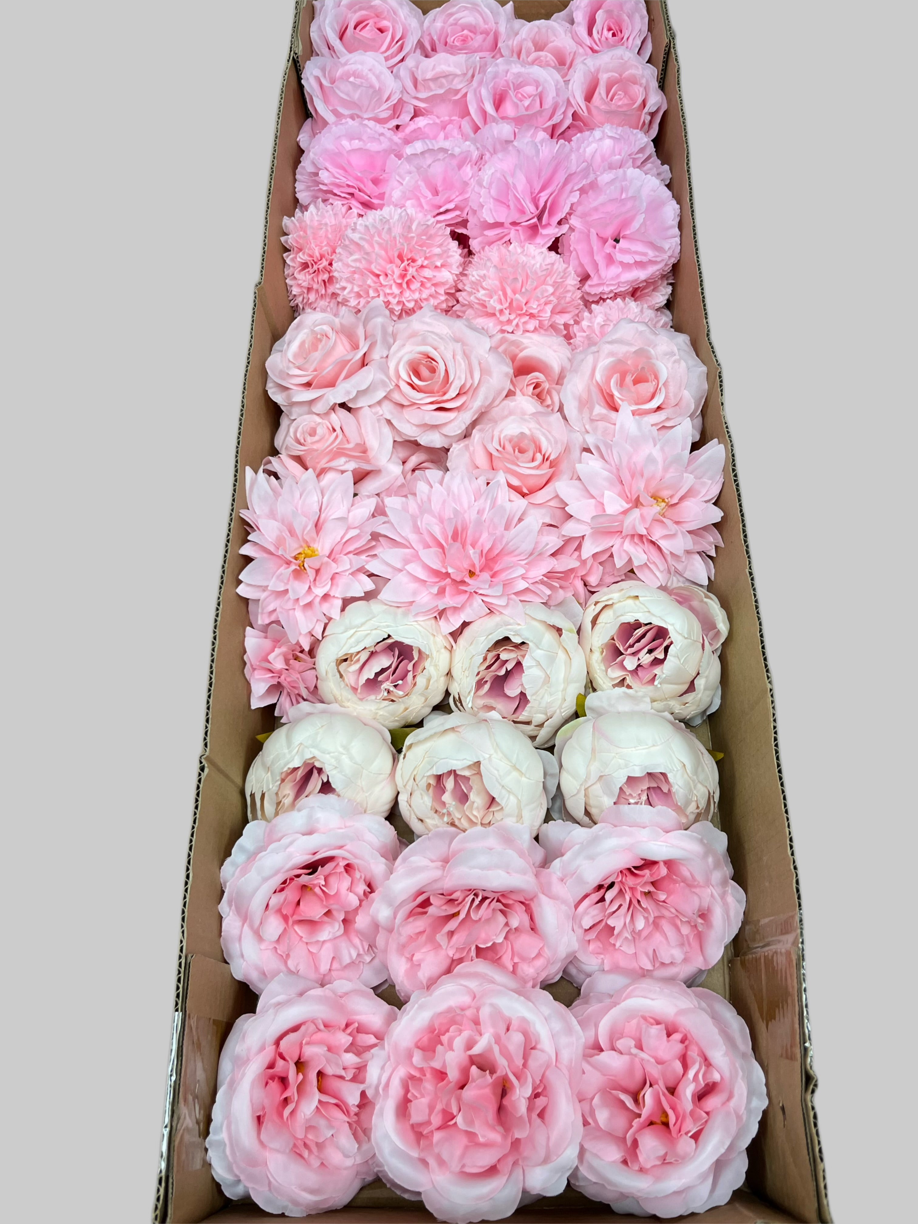 60 PCS All Pink Assorted Artificial Flower Heads (AP1AD1), Peonies, Rose, Dahlia, Carnation