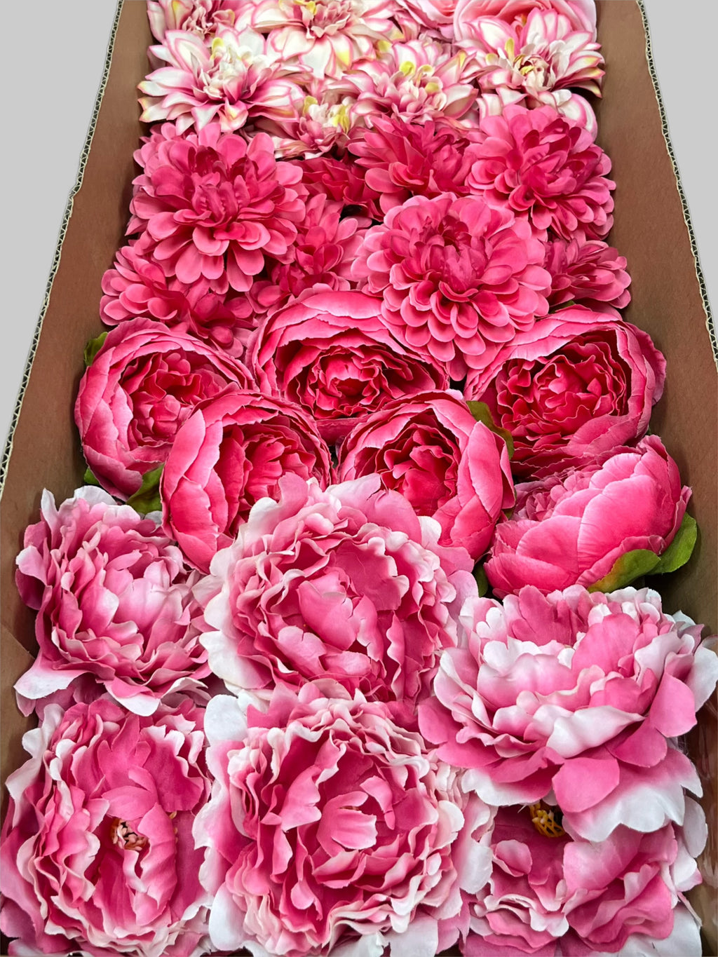 60 PCS Artificial Flower Heads (AS10), Hot Pink & Pink Mixed Flower - Roses, Peonies, Dahlias & Flame Chrysanthemums