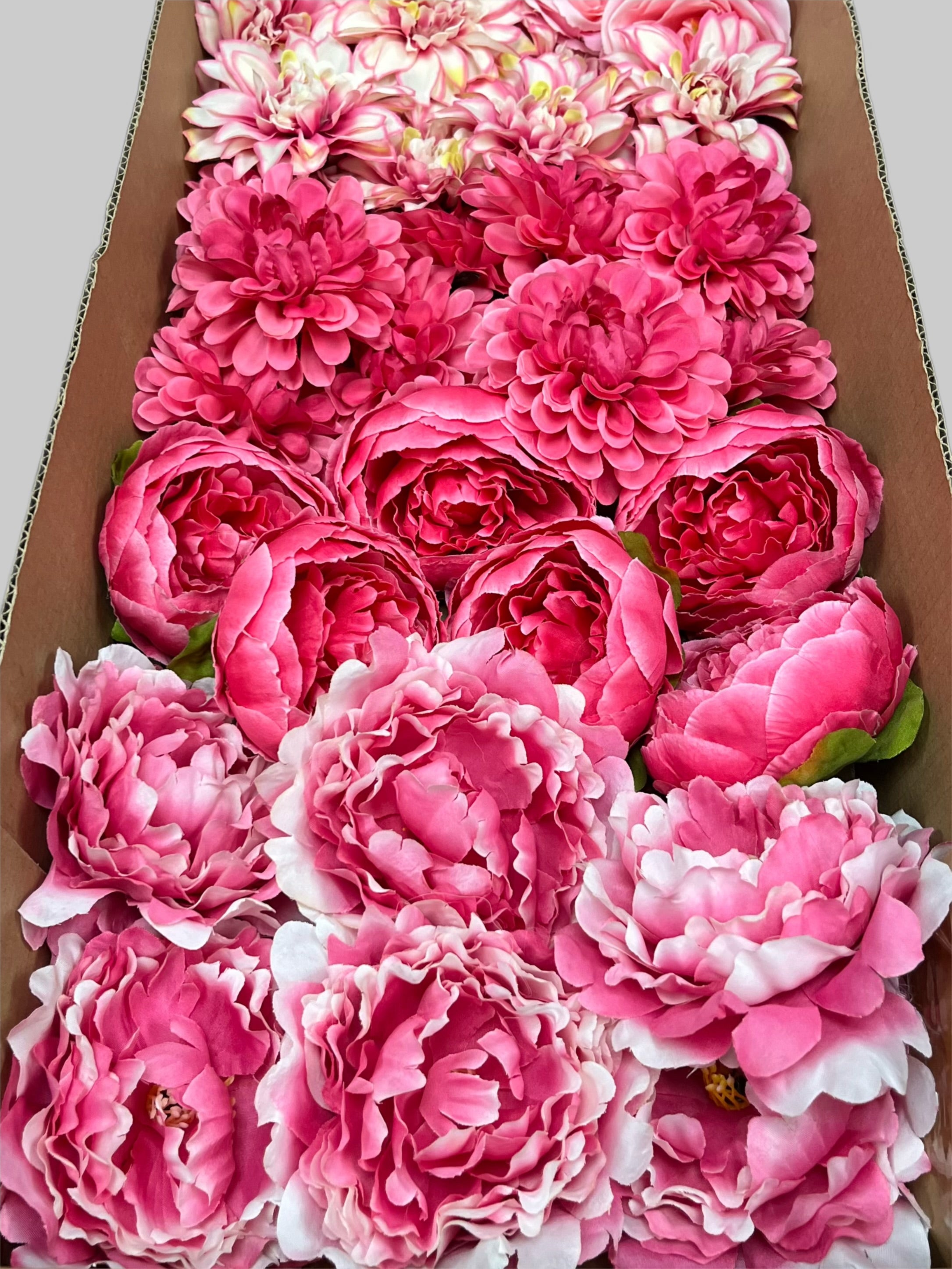 60 PCS Artificial Flower Heads (AS10), Hot Pink & Pink Mixed Flower - Roses, Peonies, Dahlias & Flame Chrysanthemums