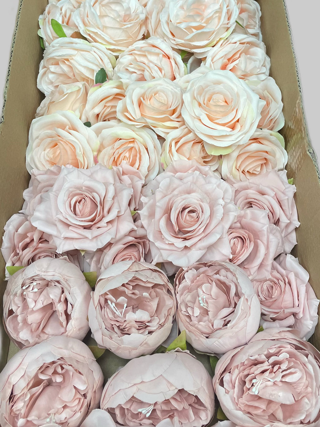 50/60 PCS All Nude Pink & Nude Beige Assorted Artificial Flower Heads (AM1), Peonies & Rose