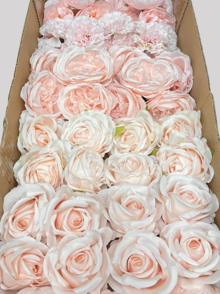 50/60 PCS All Pink Assorted Artificial Flower Heads (AP6), Peonies, Rose, Carnations & Full Bloom Peonies
