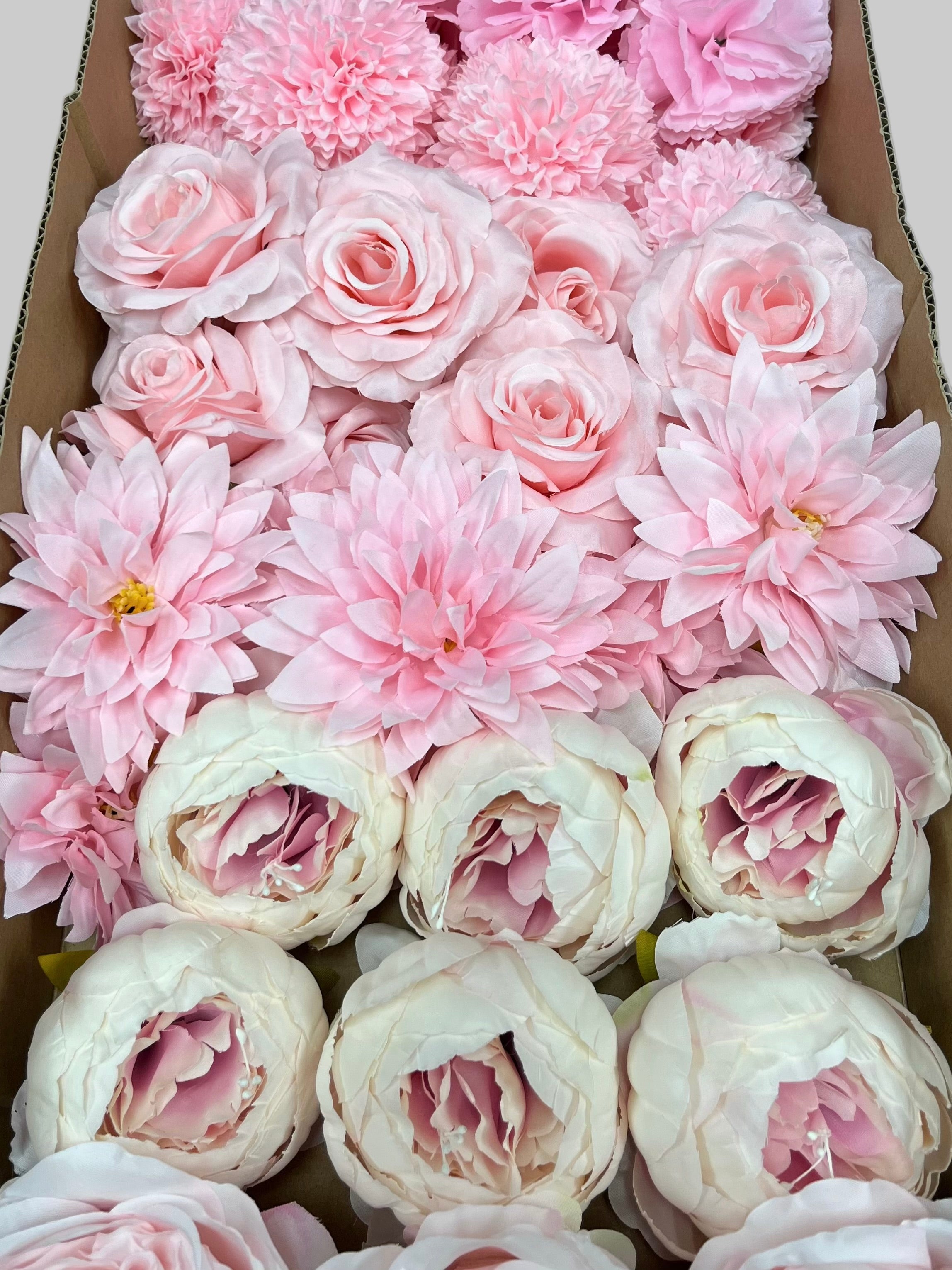 60 PCS All Pink Assorted Artificial Flower Heads (AP1AD2), Peonies, Rose, Dahlia, Carnation