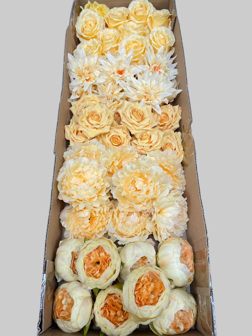 60 PCS All Yellow Assorted Artificial Flower Heads B – Roses, Peonies & Dahlias