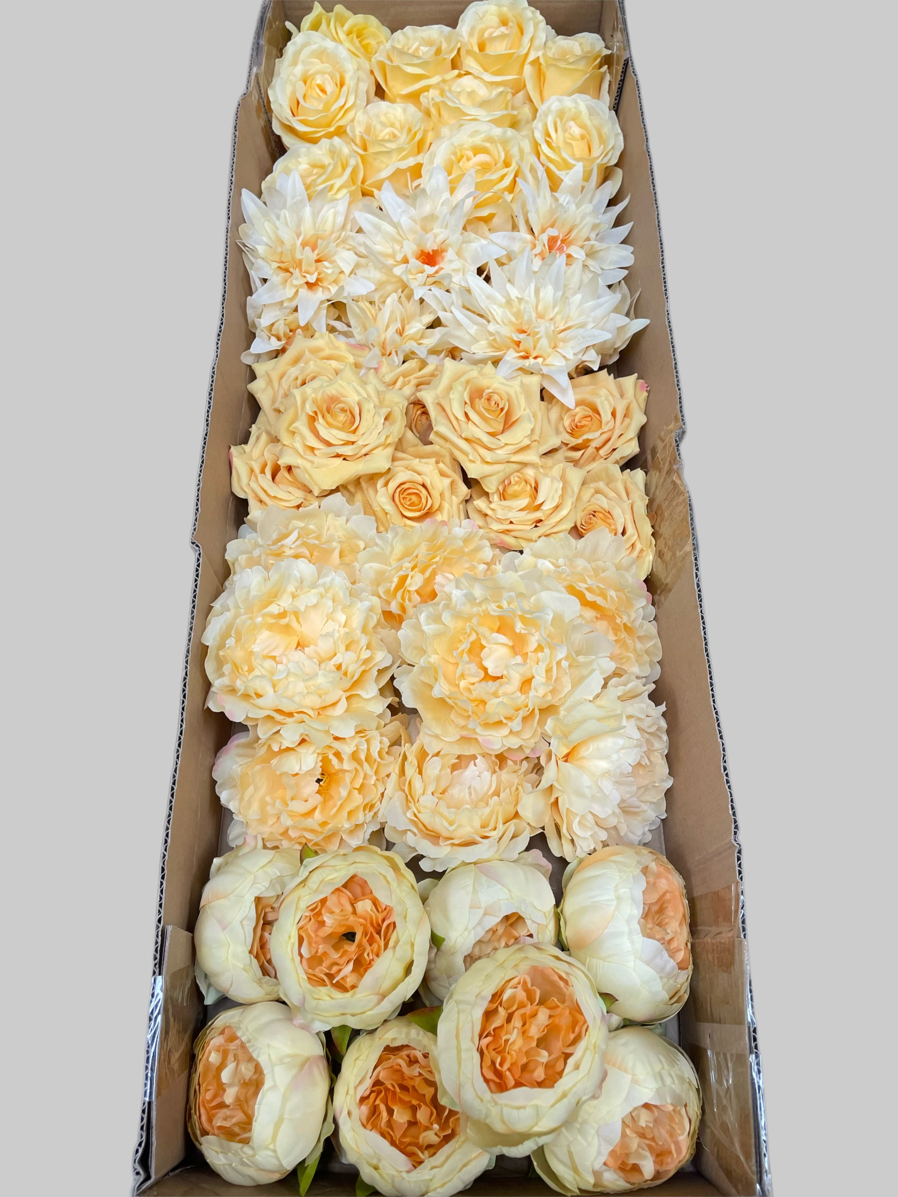 60 PCS All Yellow Assorted Artificial Flower Heads B – Roses, Peonies & Dahlias