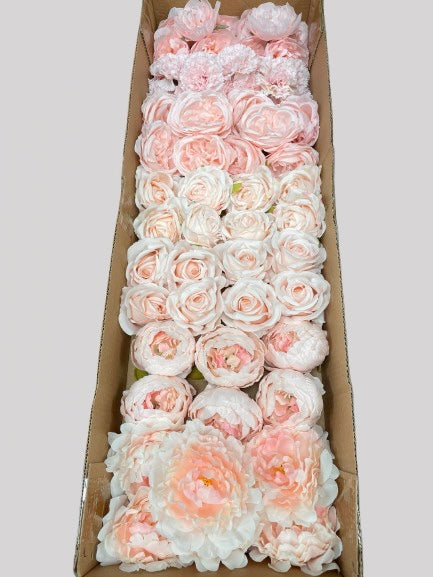 50/60 PCS All Pink Assorted Artificial Flower Heads (AP6), Peonies, Rose, Carnations & Full Bloom Peonies