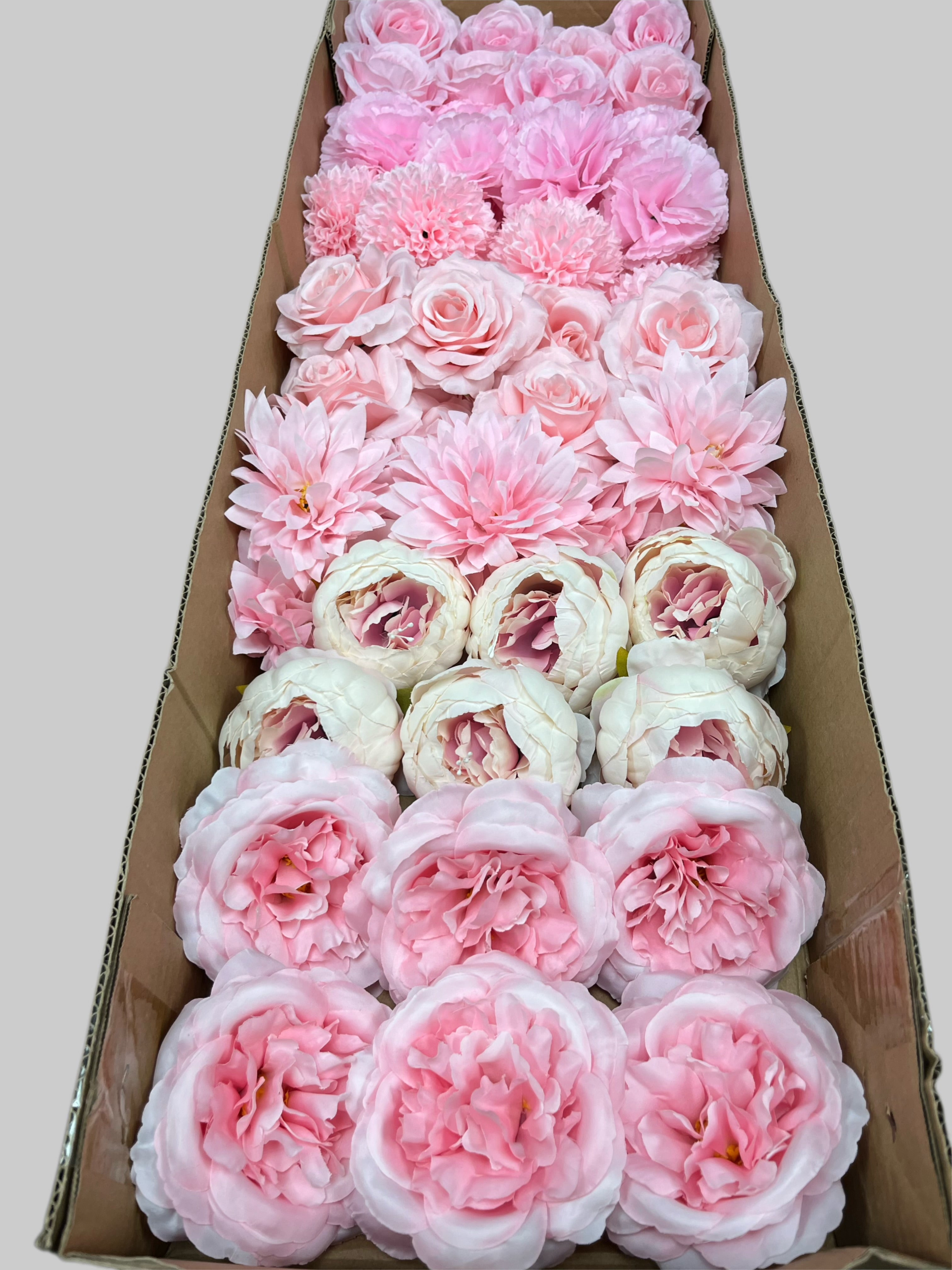 60 PCS All Pink Assorted Artificial Flower Heads (AP1AD1), Peonies, Rose, Dahlia, Carnation