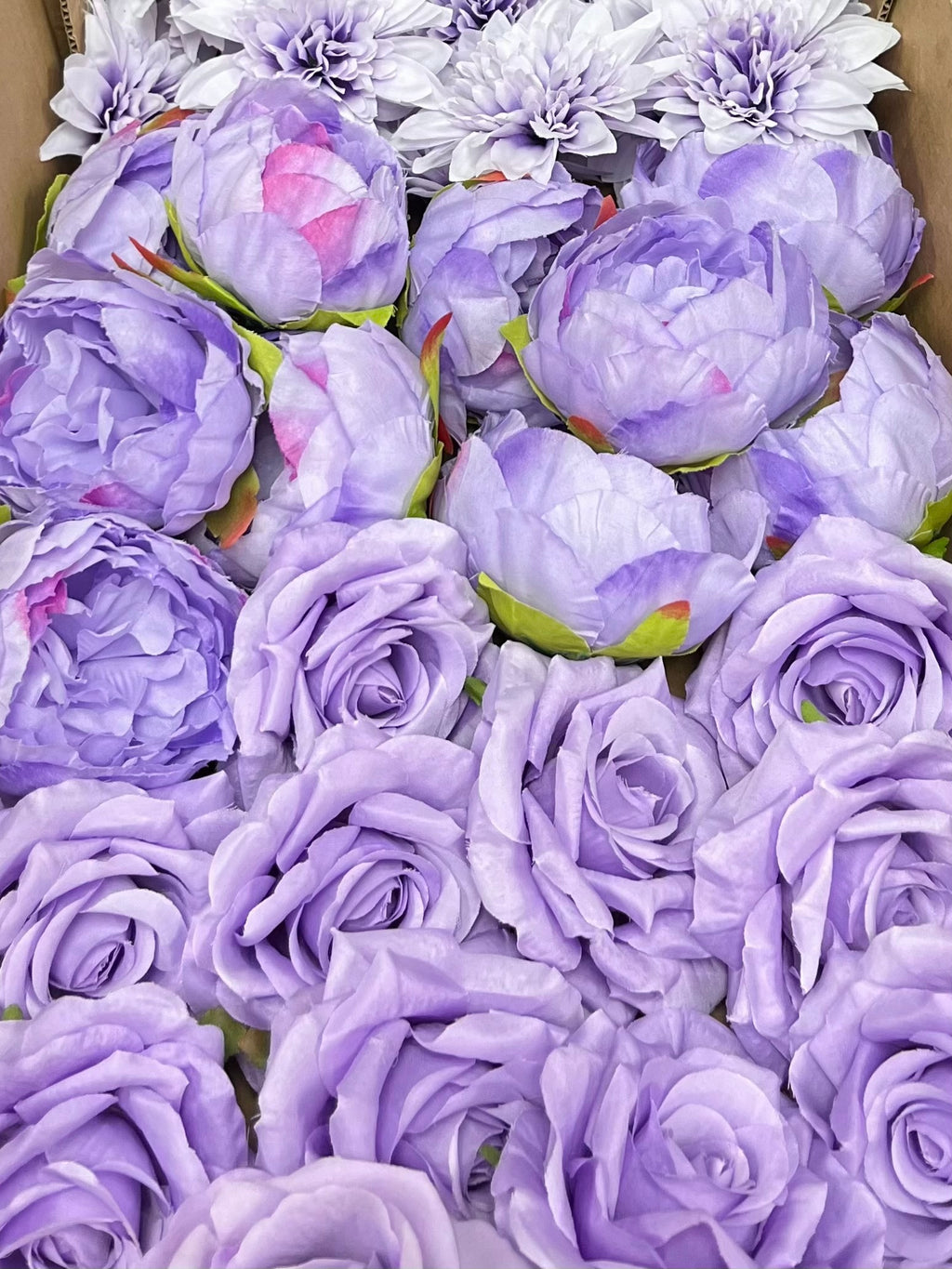 60 PCS All Purple Assorted Artificial Flower Heads B – Roses, Peonies & Dahlias
