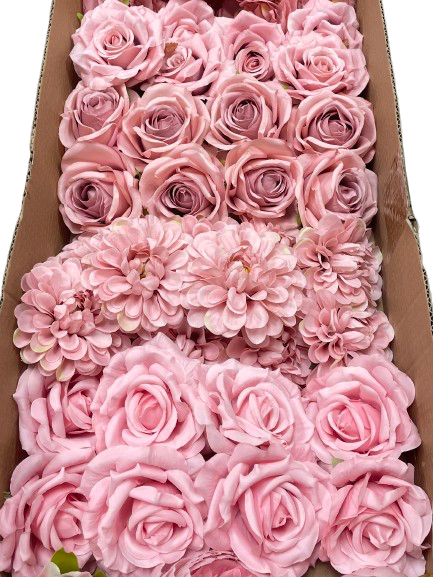 50/60 PCS All Dusty Blush Pink Assorted Artificial Flower Heads (AD4), Peonies, Roses & Dahlias