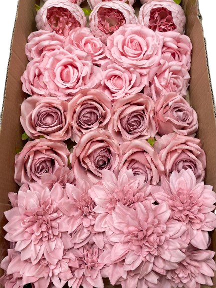 50/60 PCS All Dusty Blush Pink Assorted Artificial Flower Heads (AD3), Peonies, Roses & Dahlias