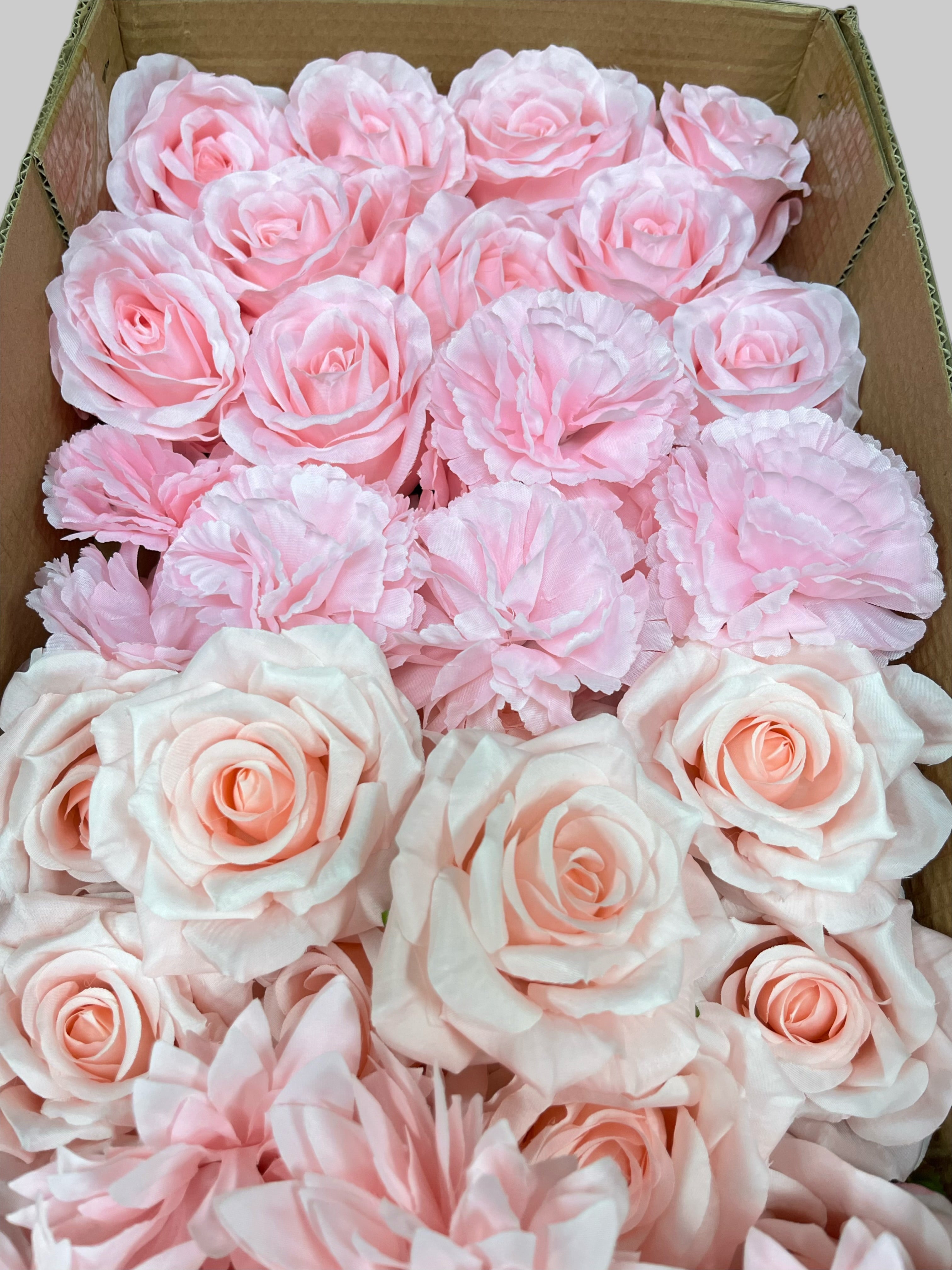 60 PCS All Pink Assorted Artificial Flower Heads A - Peonies, Rose, Dahlia, Carnation