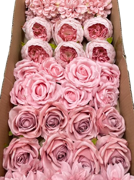 50/60 PCS All Dusty Blush Pink Assorted Artificial Flower Heads (AD3), Peonies, Roses & Dahlias