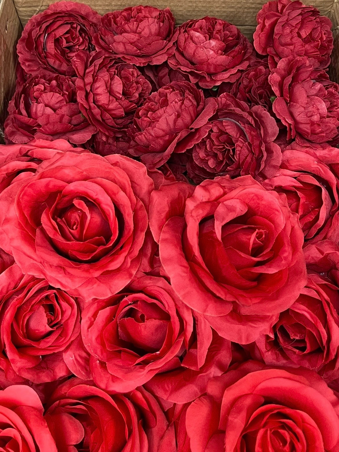 60 PCS All Red Assorted Artificial Flower Heads (AR1), Peonies, Rose, Ping Pong Mums, Ranunculus