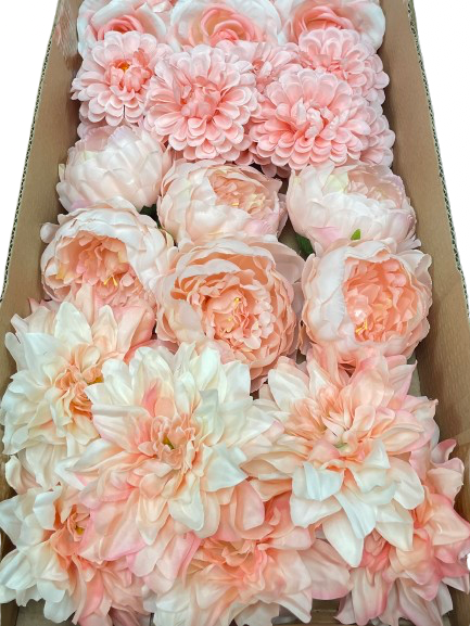 50/60 PCS All Pink Assorted Artificial Flower Heads (AP7), Peonies, Rose, Ranunculus & Dahlias