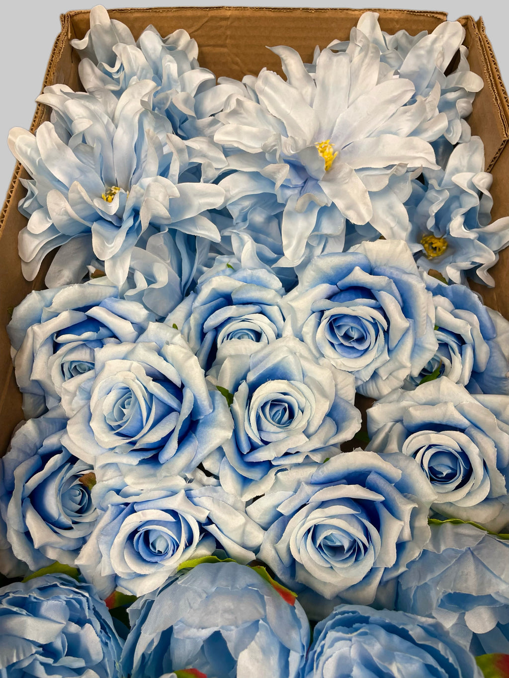 60 PCS All Light Blue  Assorted Artificial Flower Heads C – Roses, Peonies, Orchid