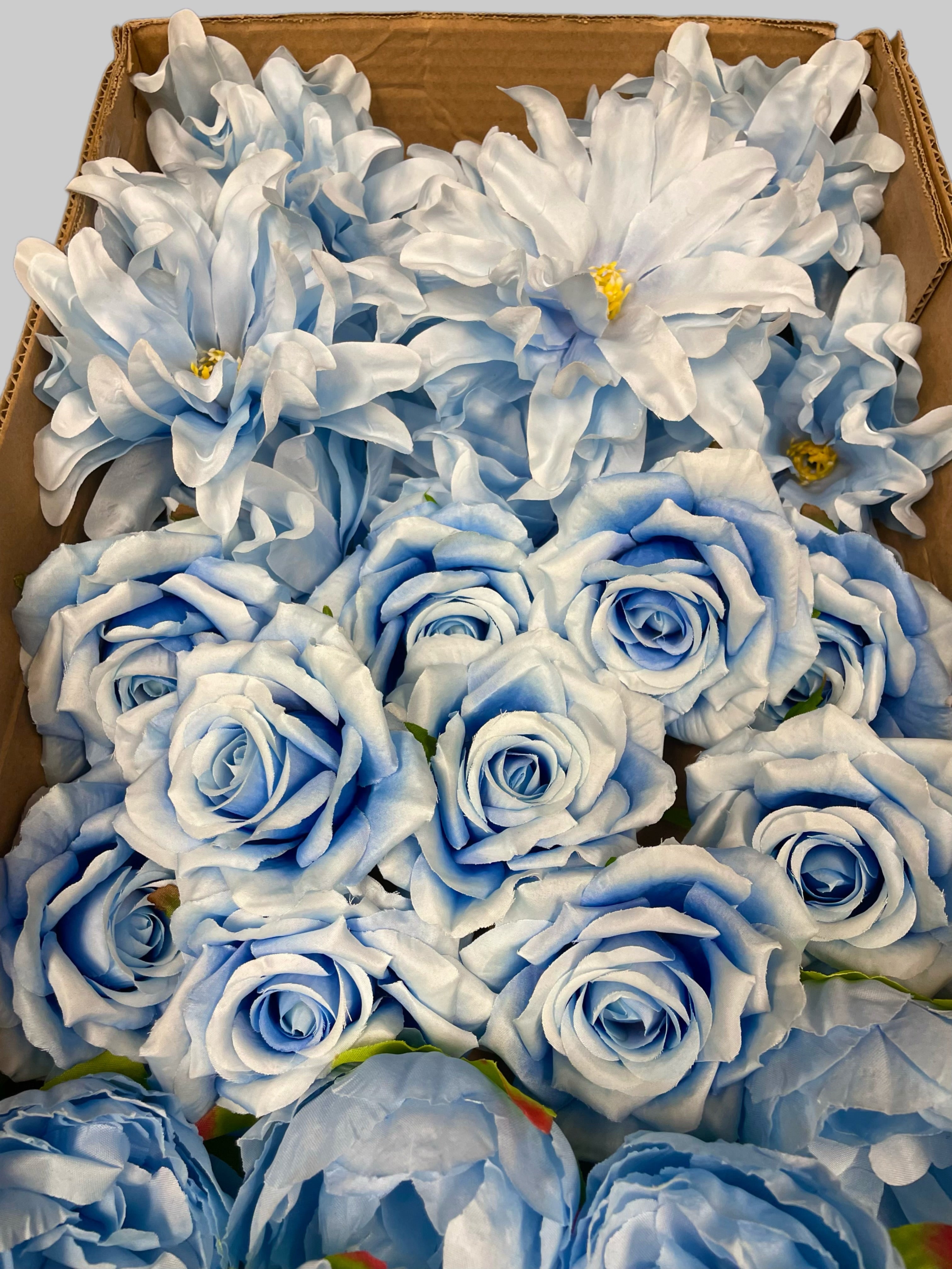 60 PCS All Light Blue  Assorted Artificial Flower Heads C – Roses, Peonies, Orchid
