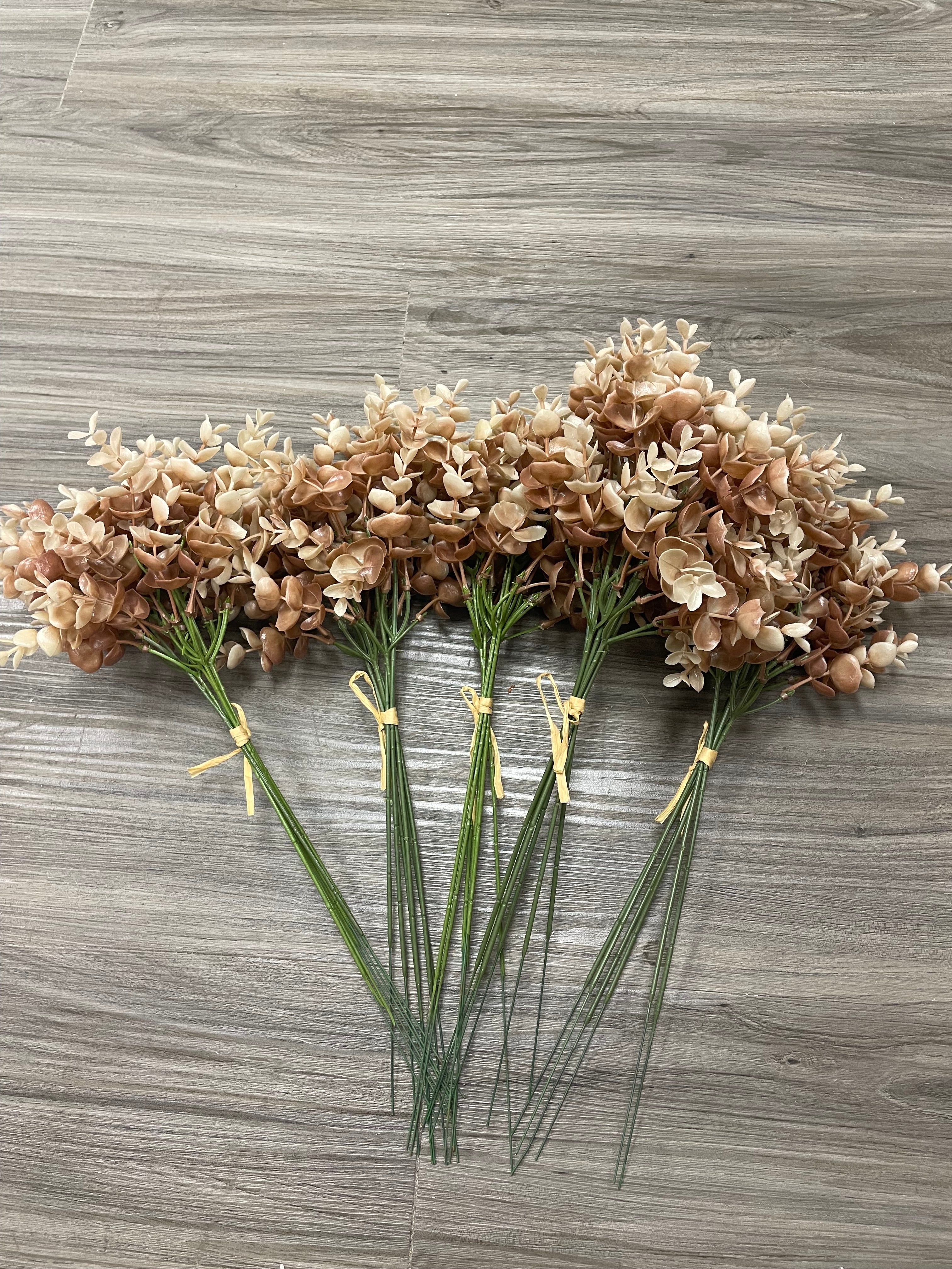 3Bunches/5Bunches Artificial Eucalyptus Stems, Warm Beige & Caramel, Wedding, Bouquet & Fall Decor (AF1)