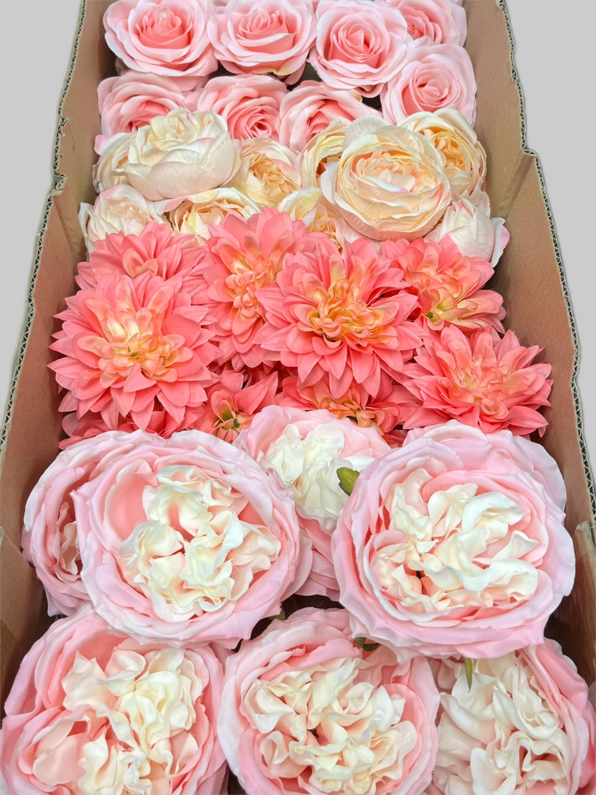 60 PCS All Pink Assorted Artificial Flower Heads (AP4), Peonies, Rose, Dahlia & Ping Pong Mums