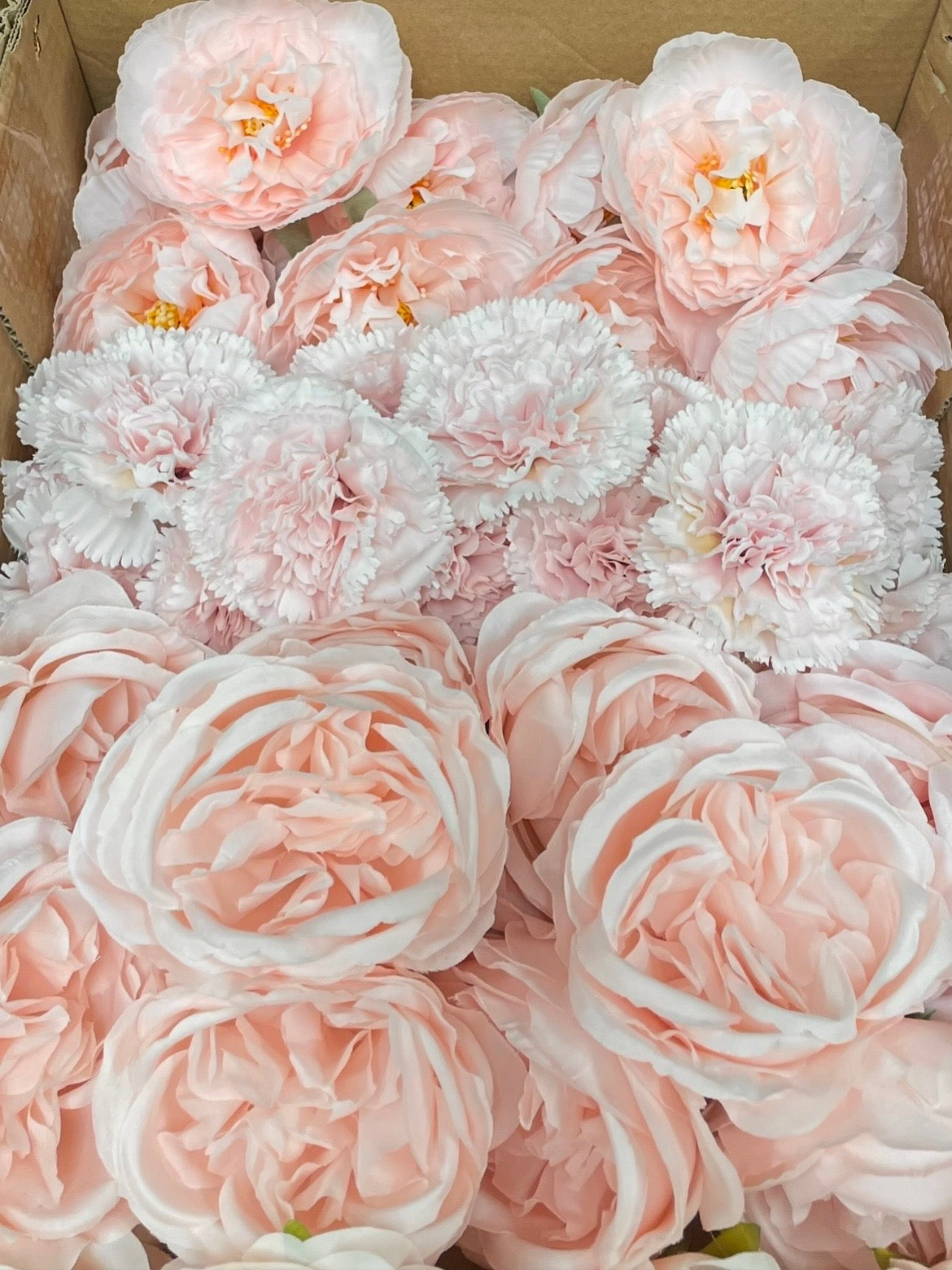 50/60 PCS All Pink Assorted Artificial Flower Heads (AP6), Peonies, Rose, Carnations & Full Bloom Peonies