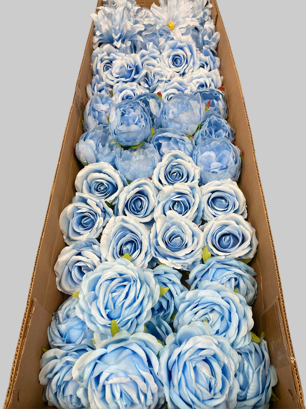 60 PCS All Light Blue  Assorted Artificial Flower Heads C – Roses, Peonies, Orchid