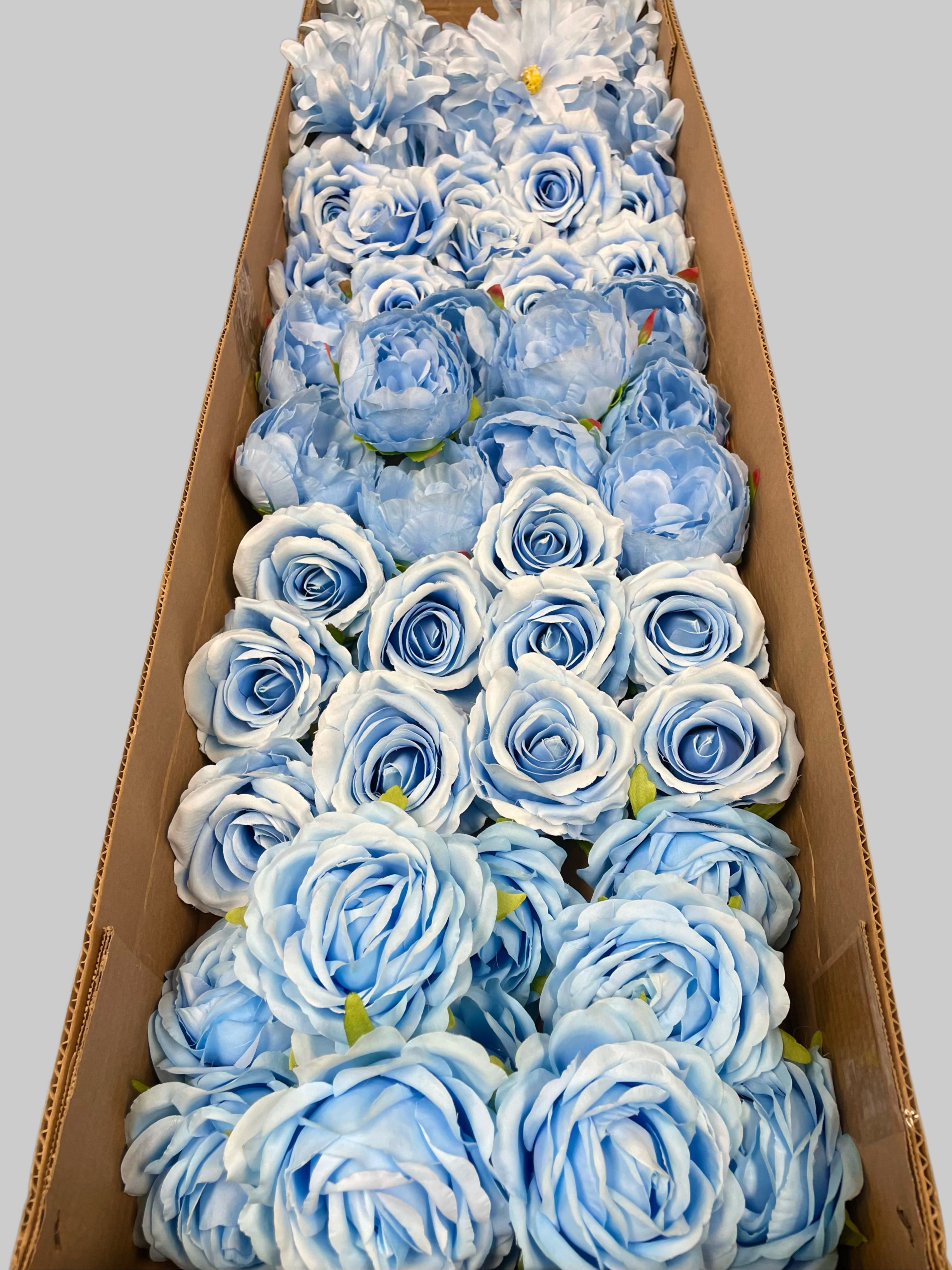 60 PCS All Light Blue  Assorted Artificial Flower Heads C – Roses, Peonies, Orchid