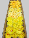 60 PCS All Yellow Assorted Artificial Flower Heads D – Roses, Peonies, Carnations, Ranunculus