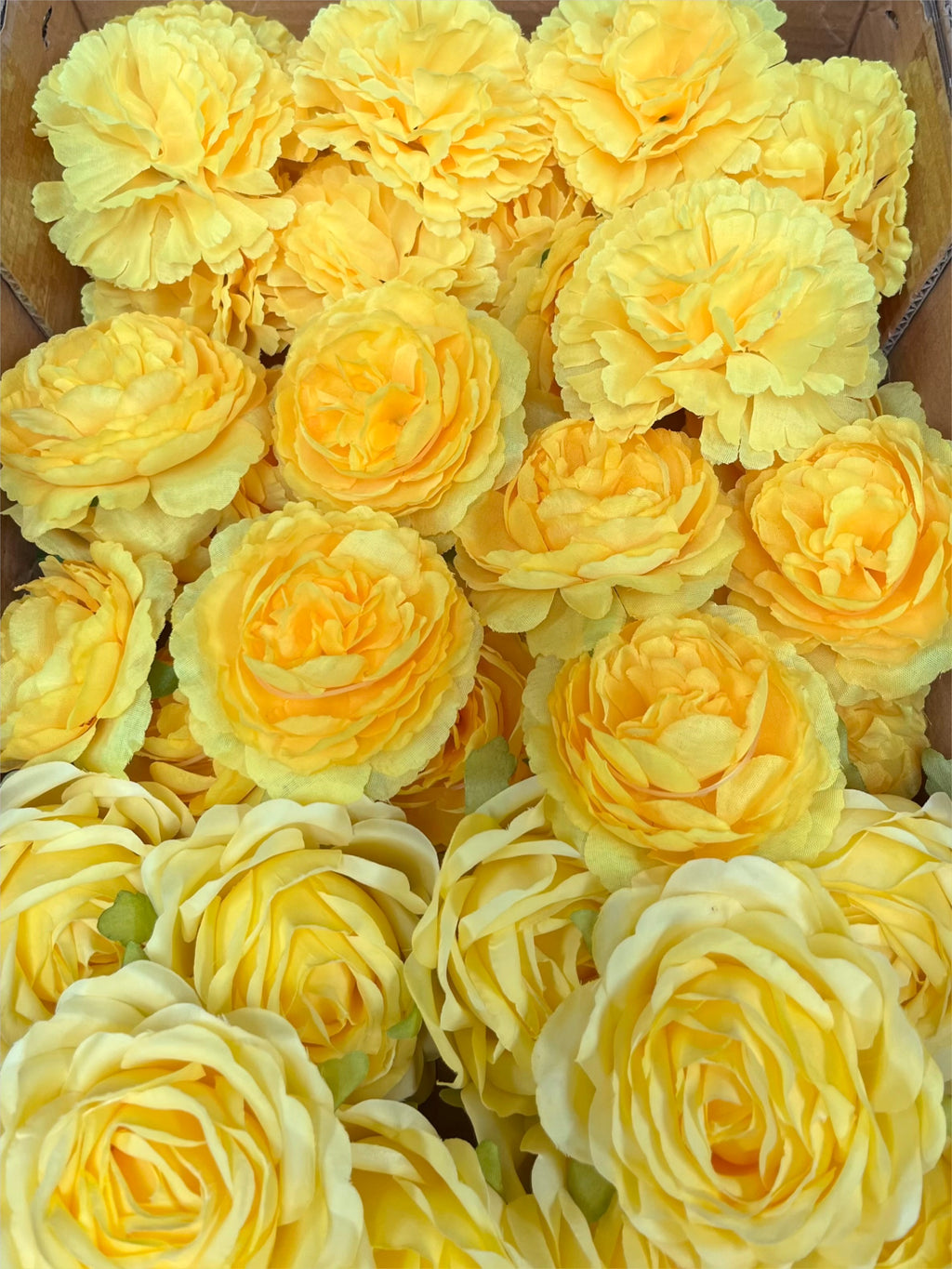 60 PCS All Yellow Assorted Artificial Flower Heads D – Roses, Peonies, Carnations, Ranunculus