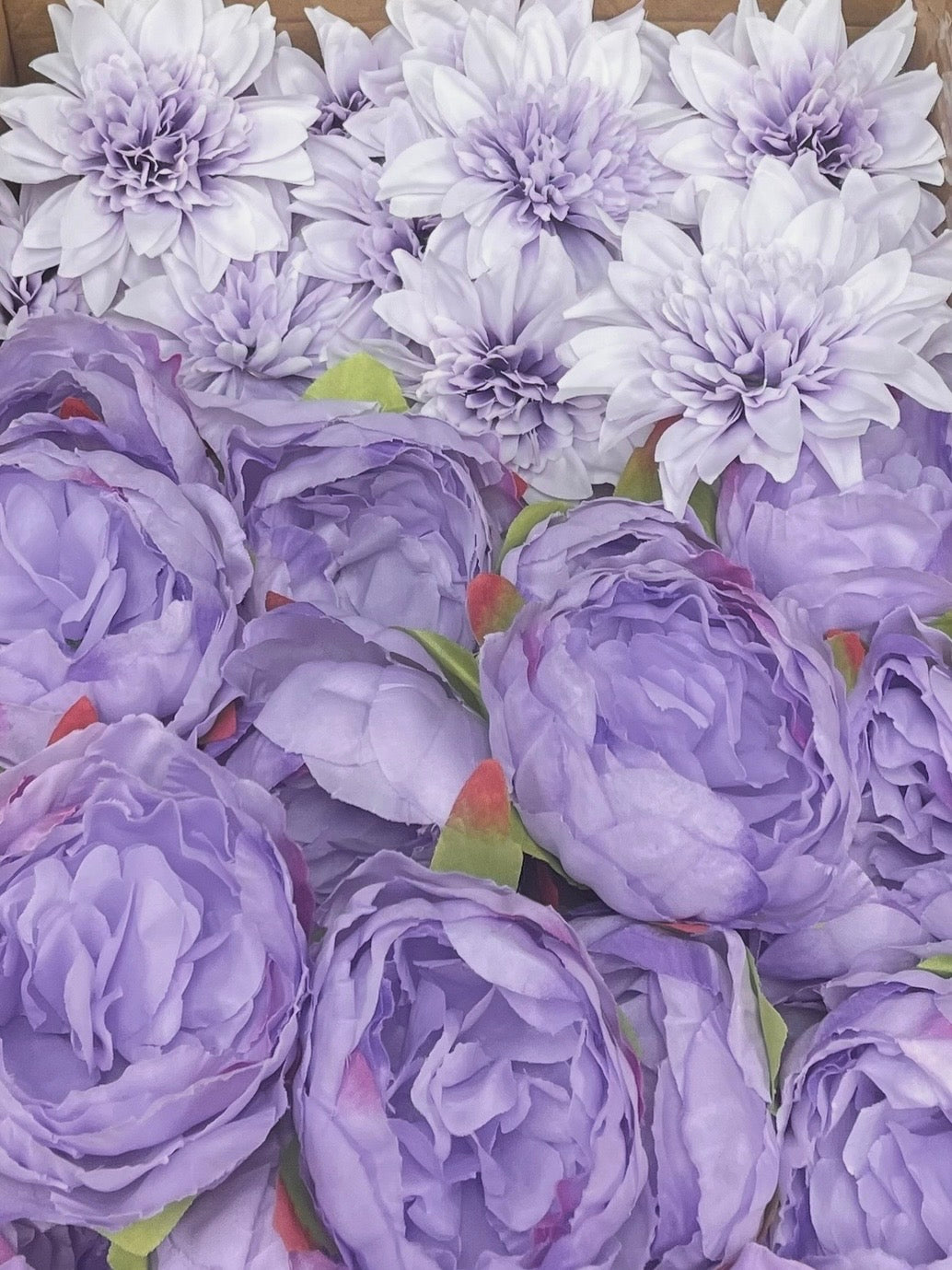 60 PCS All Lavender & Lilac Assorted Artificial Flower Heads (AZ4), Peonies, Rose & Dahlia