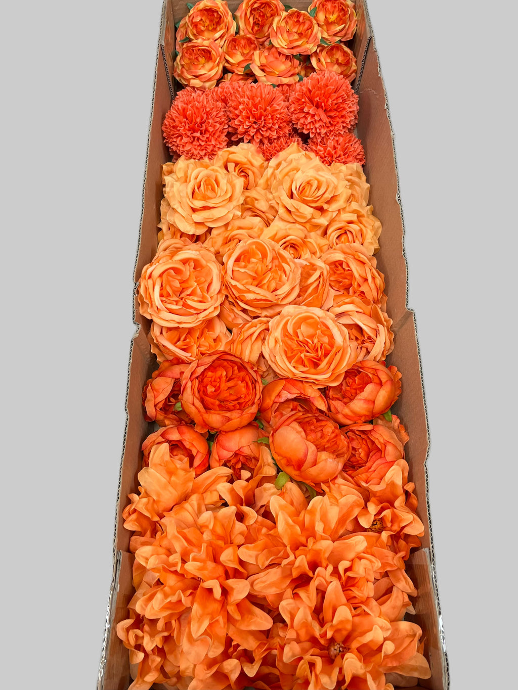 60PCS All Orange Assorted Artificial Flower Heads (AO3), Peonies, Rose, Orchids, Ping Pong Mums & Ranunculus