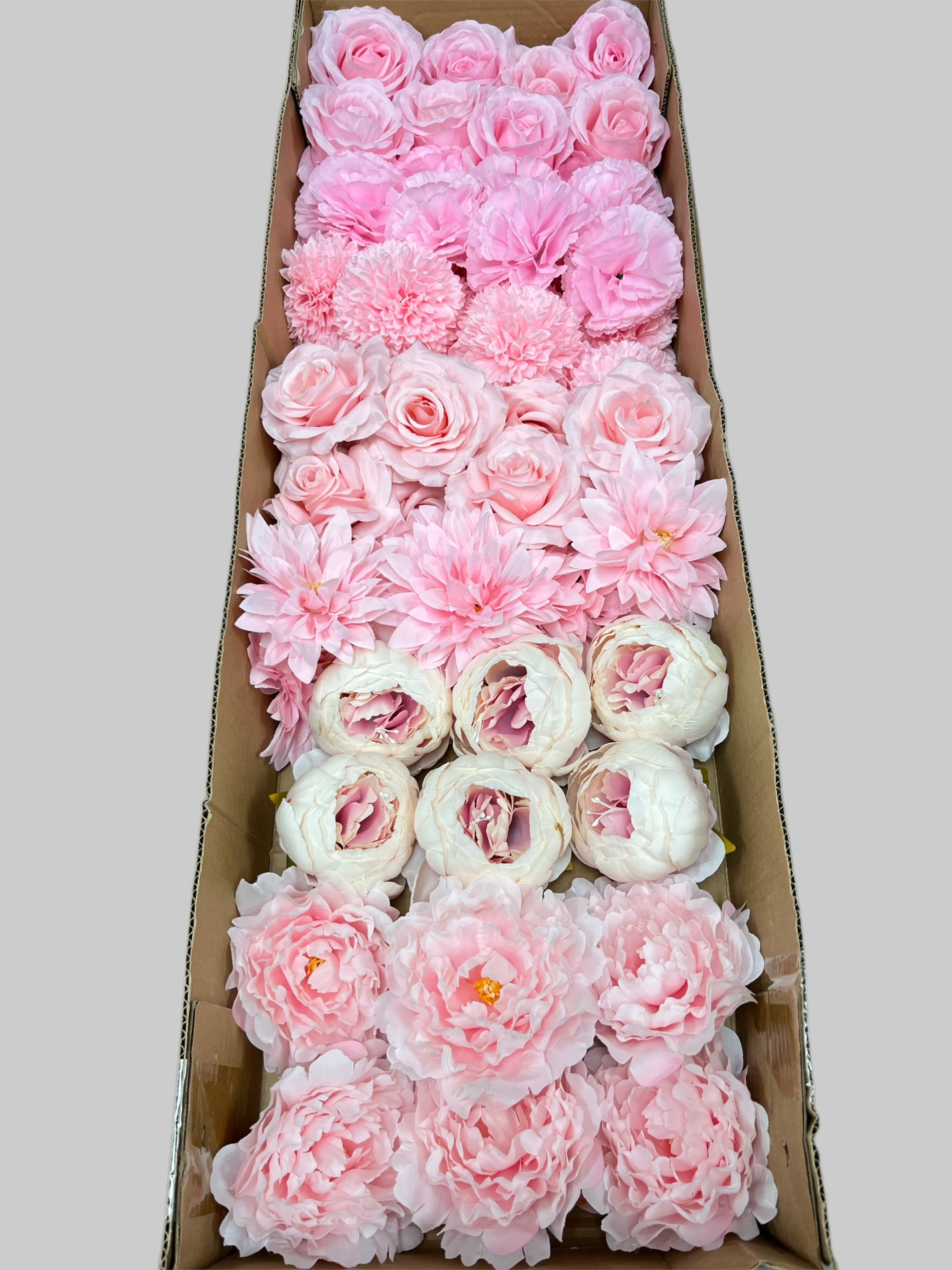 60 PCS All Pink Assorted Artificial Flower Heads (AP1AD3), Peonies, Rose, Dahlia, Carnation
