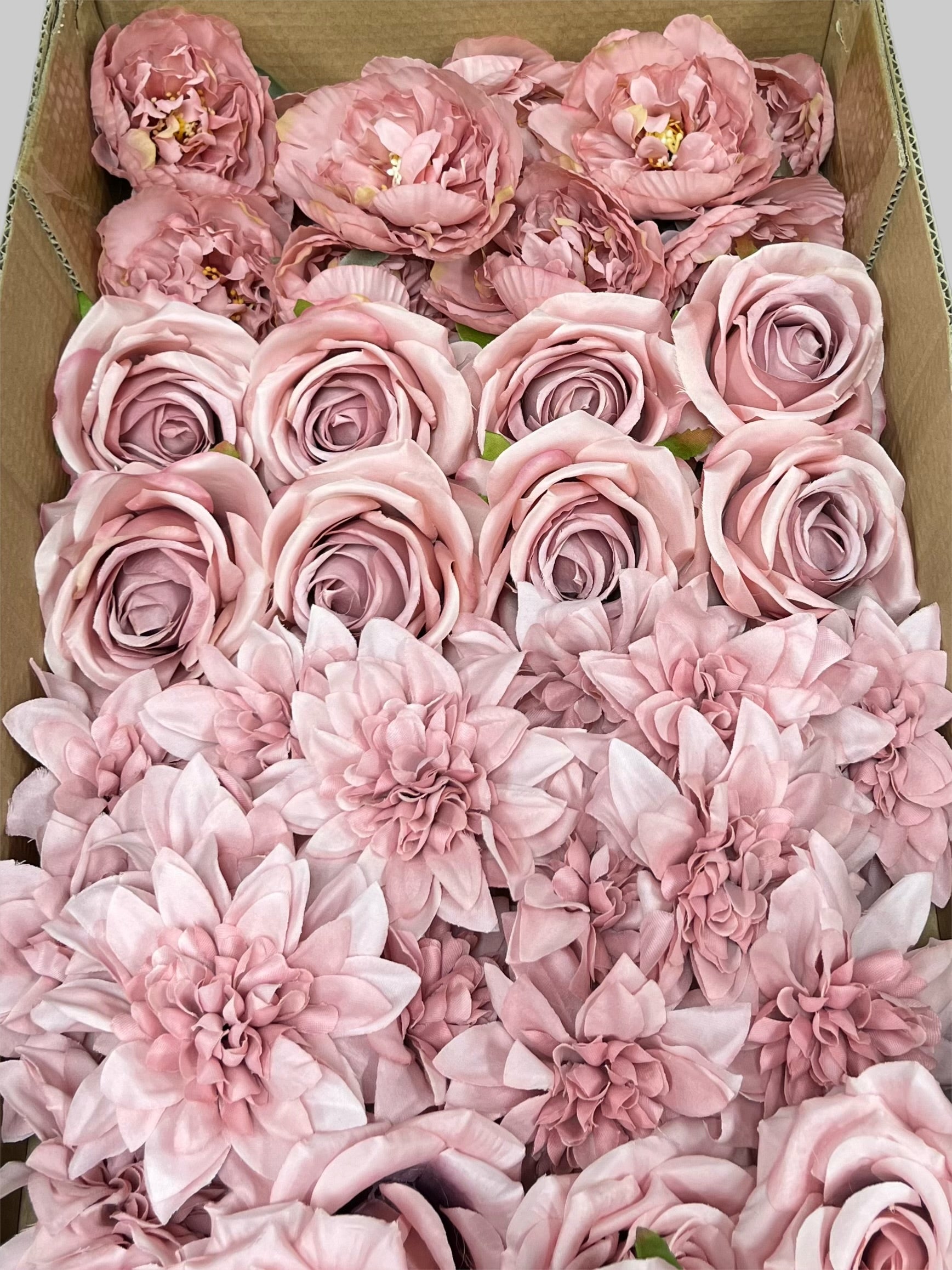 60 PCS All Dusty Blush Pink Assorted Artificial Flower Heads (AD2), Peonies, Rose & Dahlias