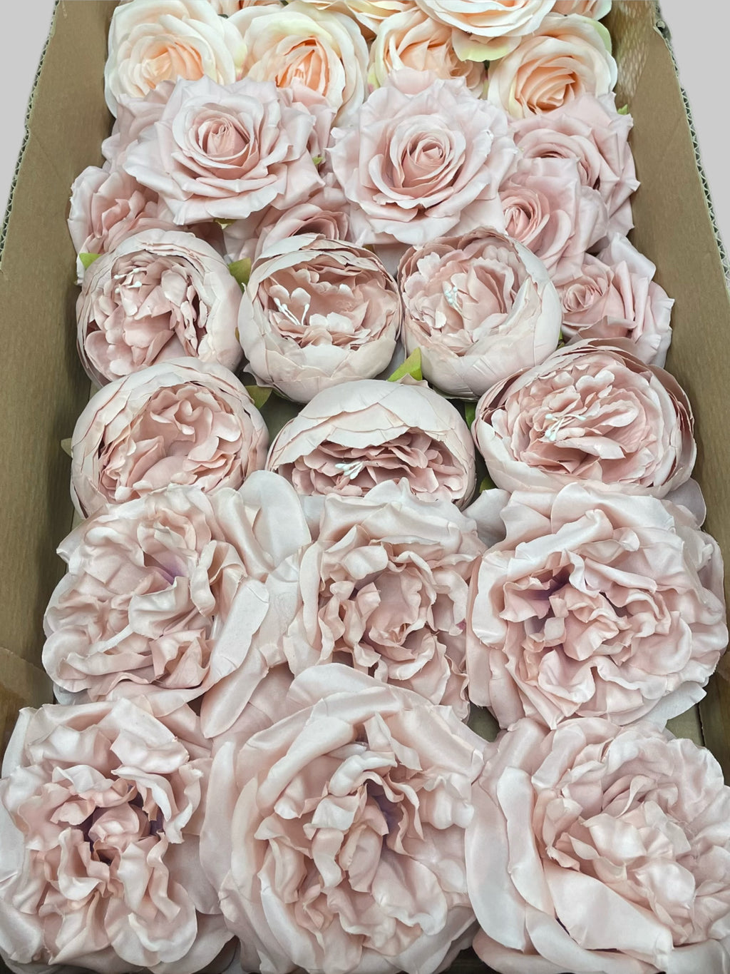 50/60 PCS All Nude Pink & Nude Beige Assorted Artificial Flower Heads (AM1), Peonies & Rose