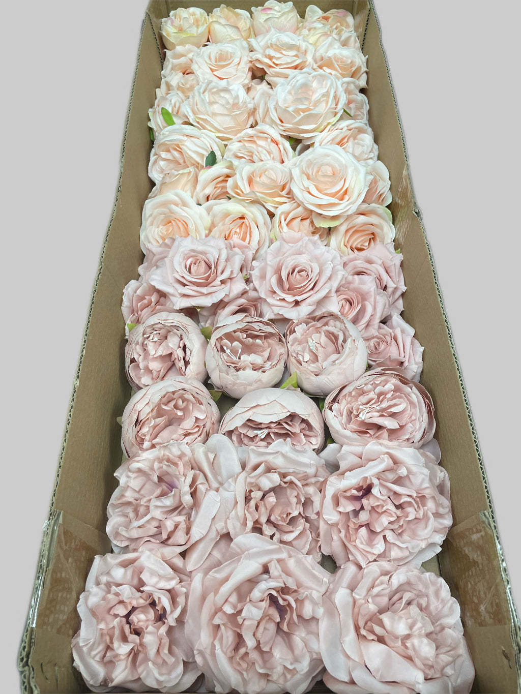 50/60 PCS All Nude Pink & Nude Beige Assorted Artificial Flower Heads (AM1), Peonies & Rose