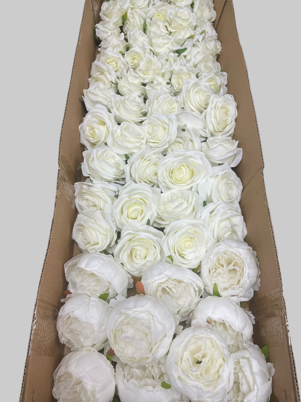 50 PCS All White Assorted Artificial Flower Heads C – Roses, Peonies