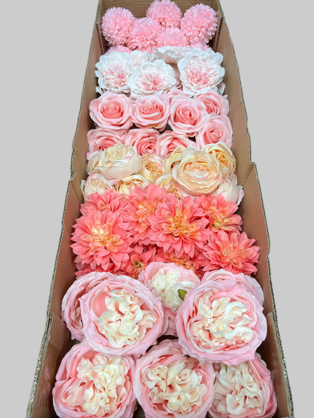 60 PCS All Pink Assorted Artificial Flower Heads (AP4), Peonies, Rose, Dahlia & Ping Pong Mums
