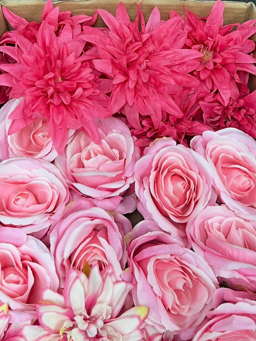 60 PCS Artificial Flower Heads (AS10), Hot Pink & Pink Mixed Flower - Roses, Peonies, Dahlias & Flame Chrysanthemums