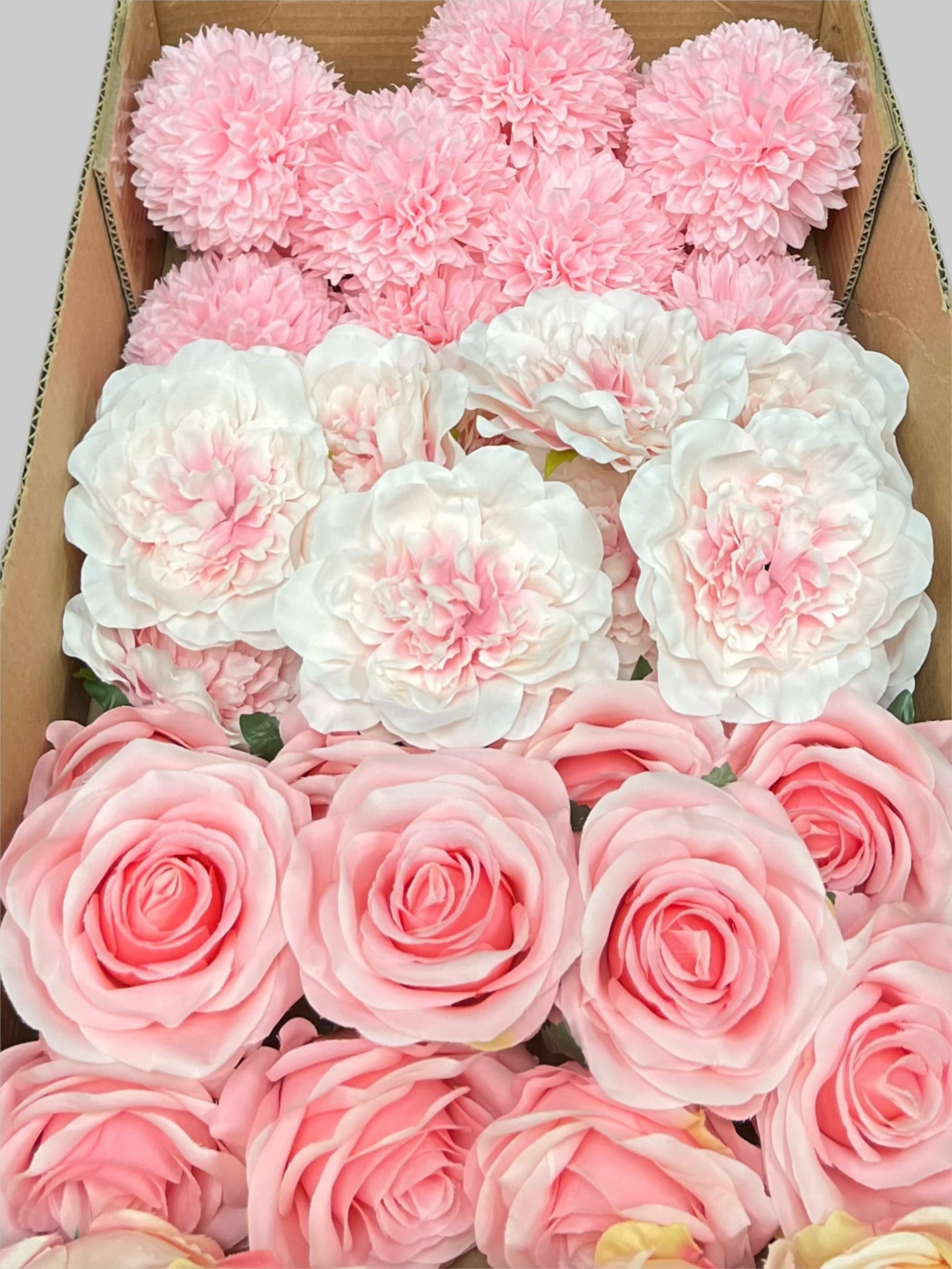 60 PCS All Pink Assorted Artificial Flower Heads (AP4), Peonies, Rose, Dahlia & Ping Pong Mums