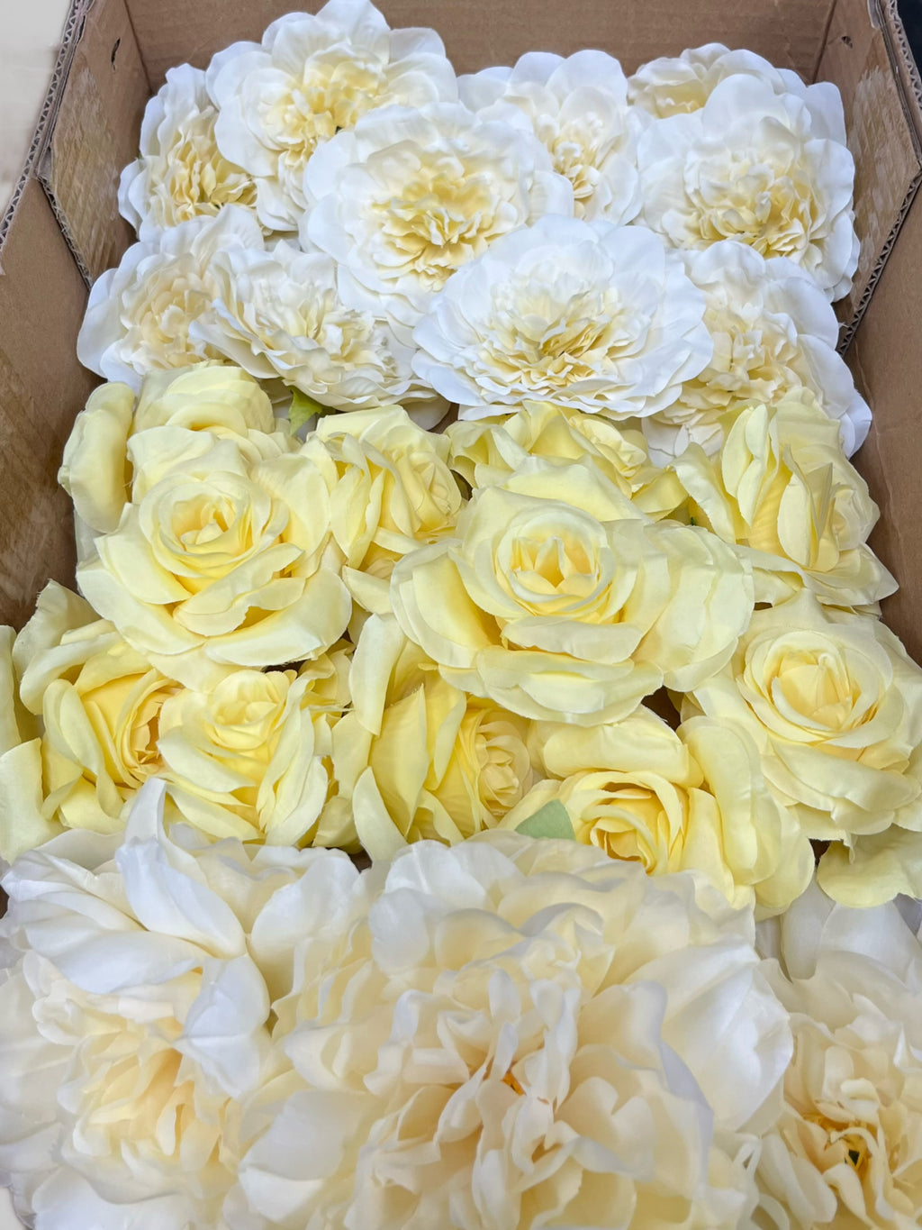 60 PCS All Yellow Assorted Artificial Flower Heads E – Roses, Peonies & Dahlias