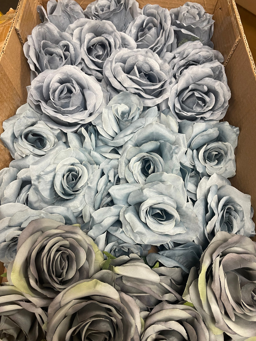 60 PCS All Dusty Blue Assorted Artificial Flower Heads B – Roses, Dahlia