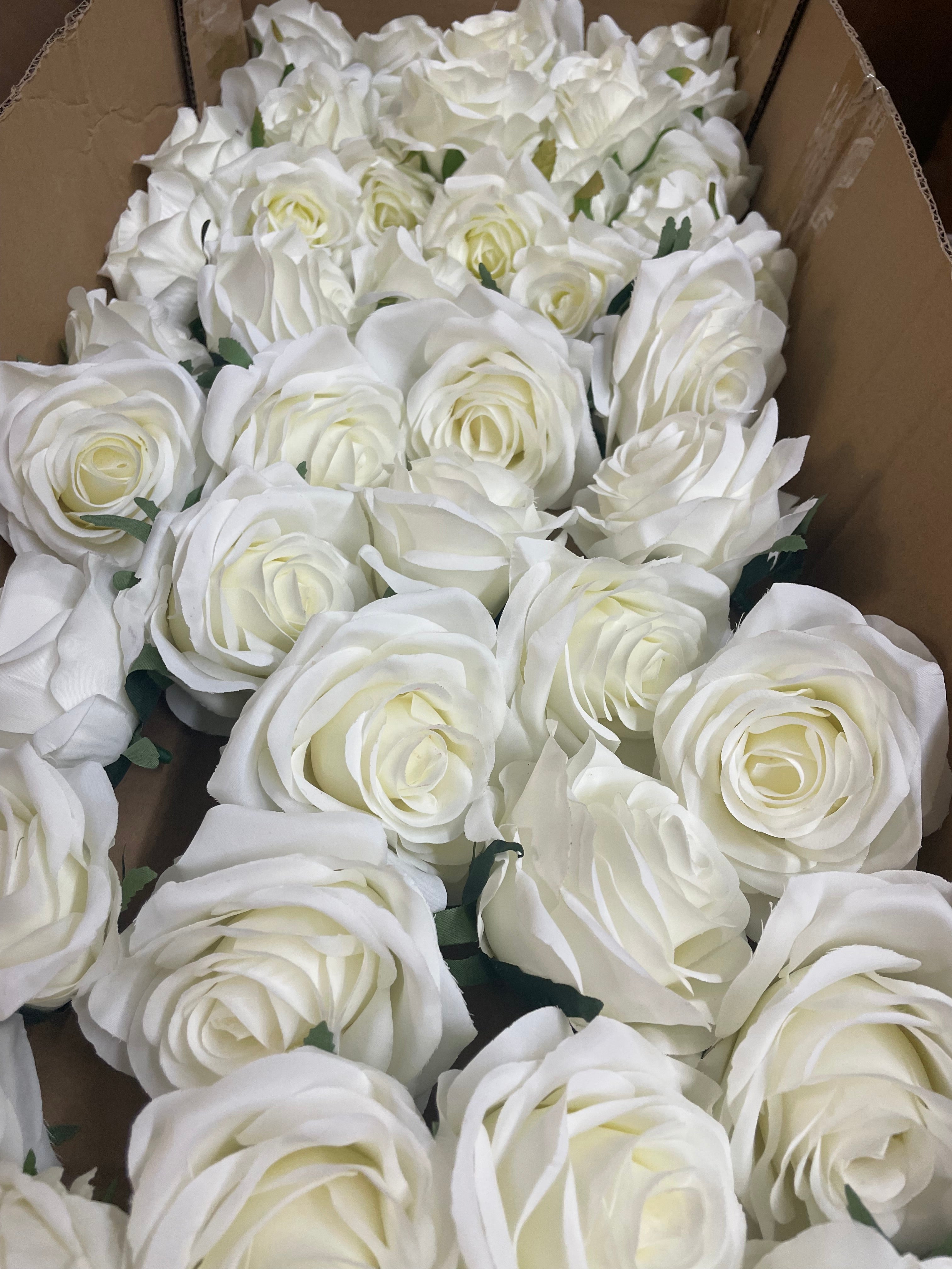 50 PCS All White Assorted Artificial Flower Heads B – Roses